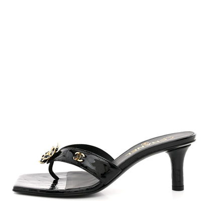 Chanel Crocodile Embossed Patent Calfskin Thong Sandals 37 Black 1 of 10
