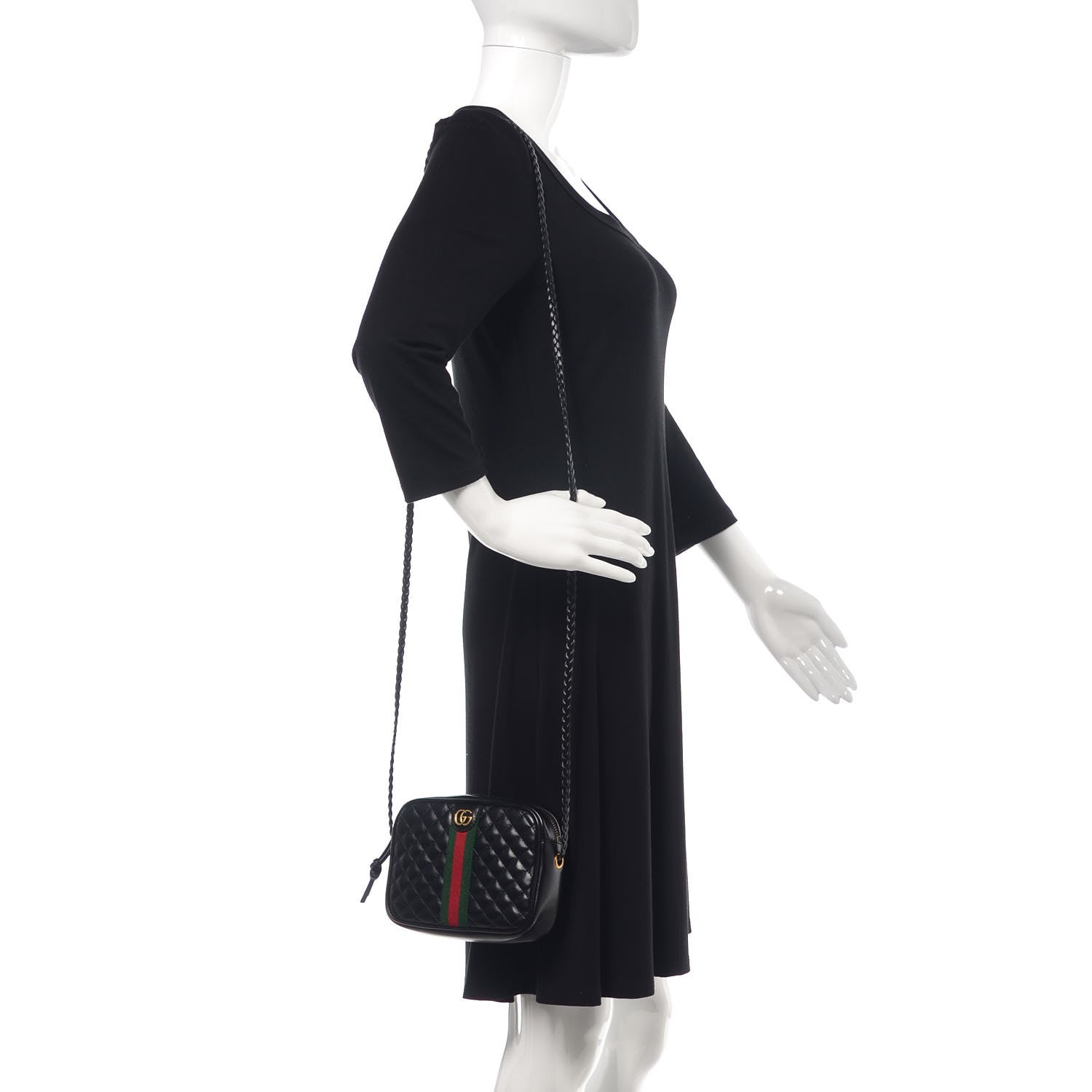 Gucci Calfskin Trapuntata Web Mini GG Shoulder Bag Black 2 of 7