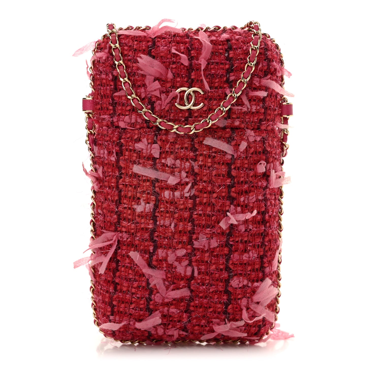 Tweed Chain Around Phone Holder Pink