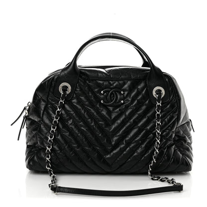 Chanel Aged Calfskin Chevron Medium Soft Bowling Bag Black 1 of 11