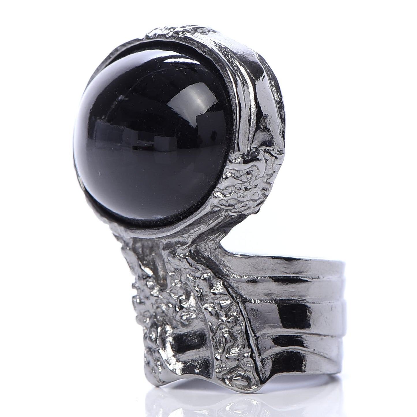Glass Cabochon Gunmetal Arty Ovale Ring 6 Black