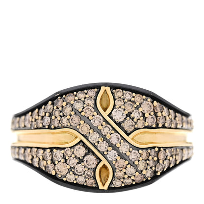 David Yurman Titanium 18K Yellow Gold Champagne Diamond Signet Ring 68 12.25 1 of 4