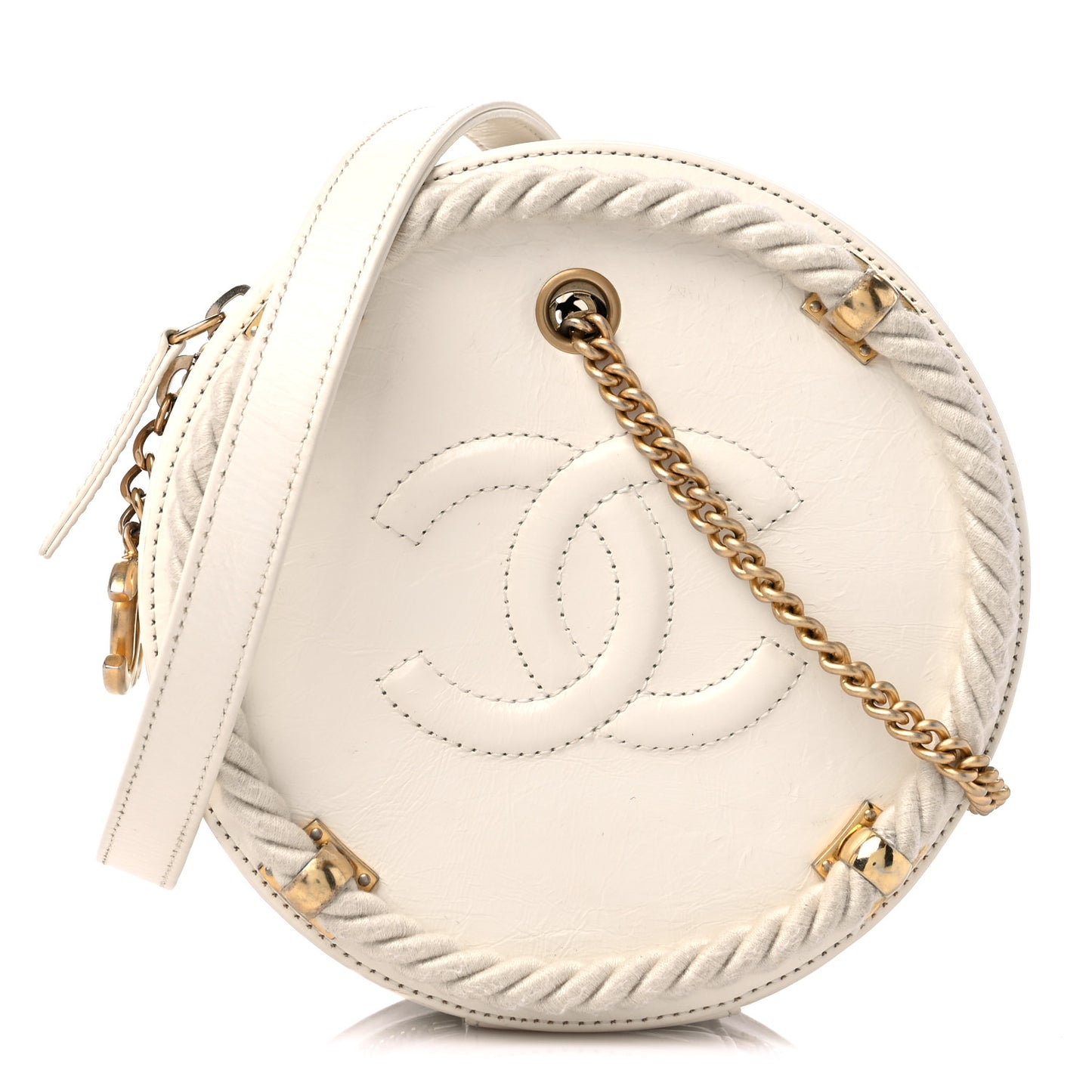 Crumpled Calfskin Cotton Small En Vogue Round Bag White