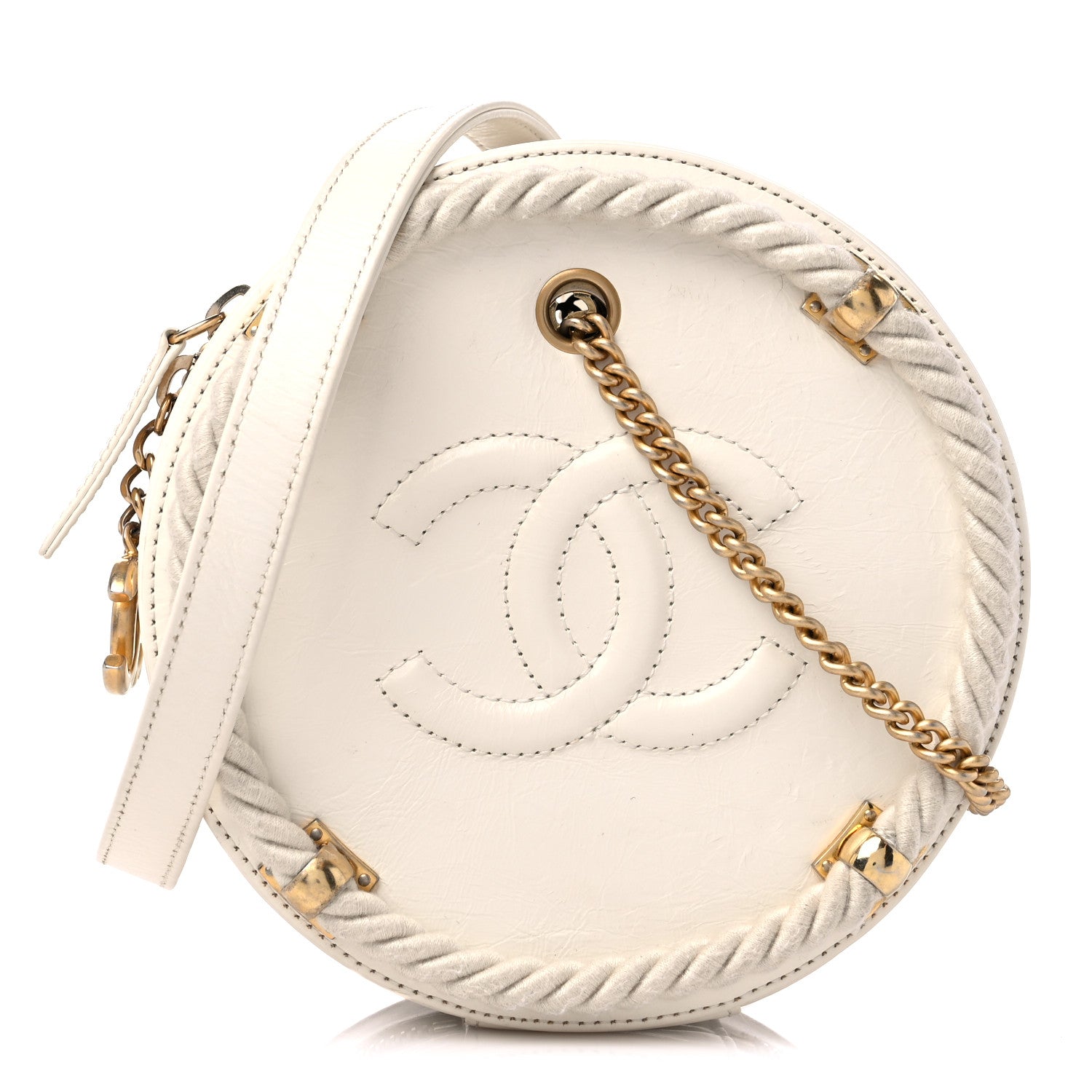 Chanel Crumpled Calfskin Cotton Small En Vogue Round Bag White 1 of 14
