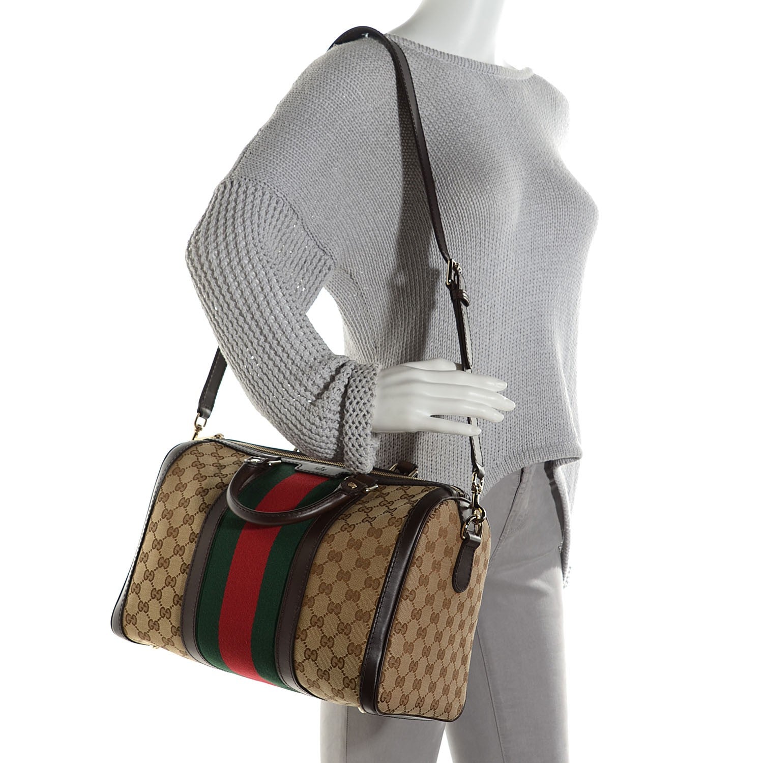 Gucci Monogram Vintage Web Medium Boston Dark Brown 2 of 8