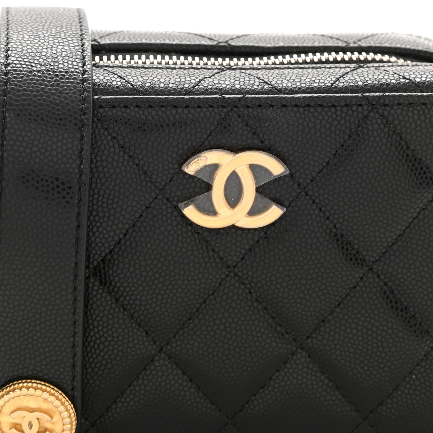 Caviar Quilted Twist Your Buttons Clutch With Chain Black