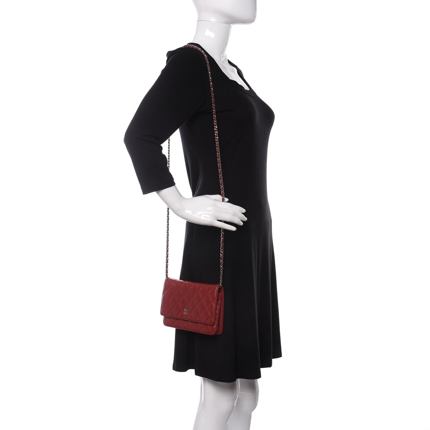 Lambskin Quilted Wallet on Chain WOC Red