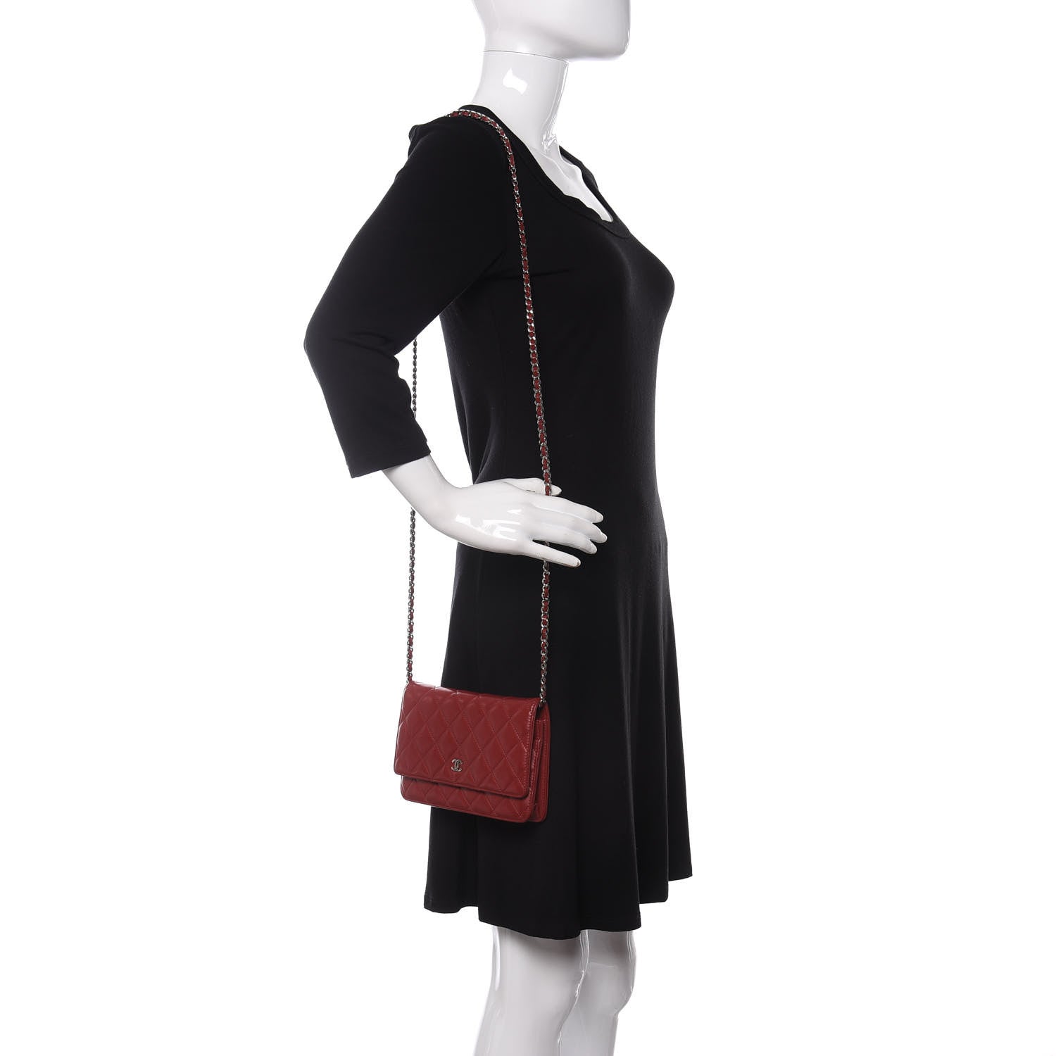 Chanel Lambskin Quilted Wallet on Chain WOC Red 2 of 12