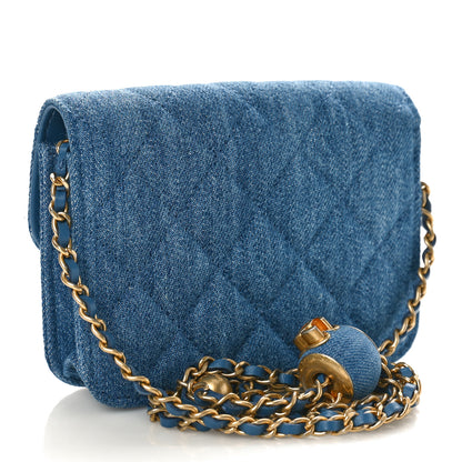 Chanel Denim Quilted CC Pearl Crush Clutch With Chain Blue 2 of 9