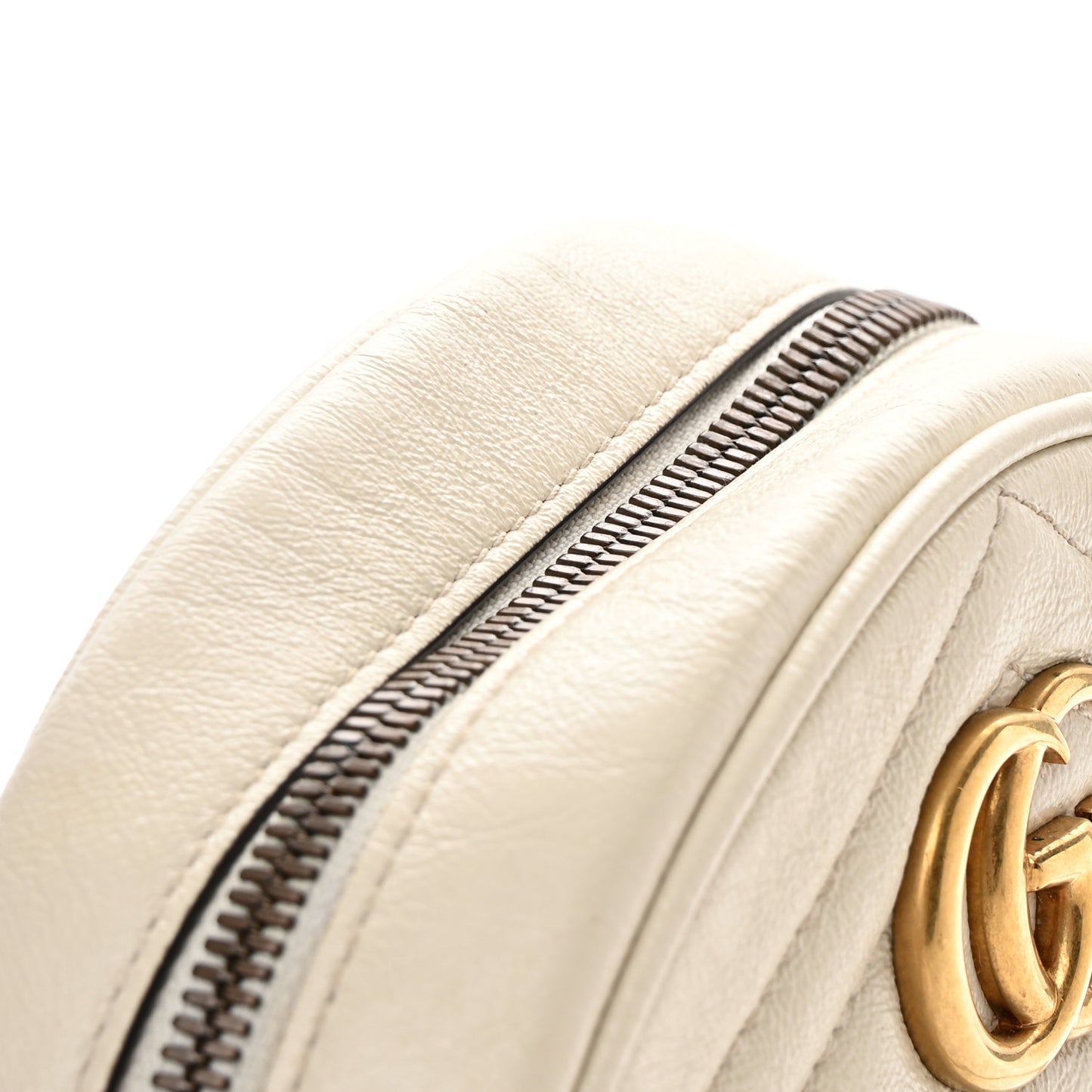 Calfskin Matelasse Mini GG Marmont Round Shoulder Bag White