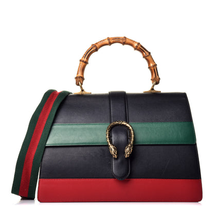 Gucci Calfskin Bamboo Web Large Dionysus Top Handle Bag Black Bright Evergreen Hibiscus Red 1 of 21