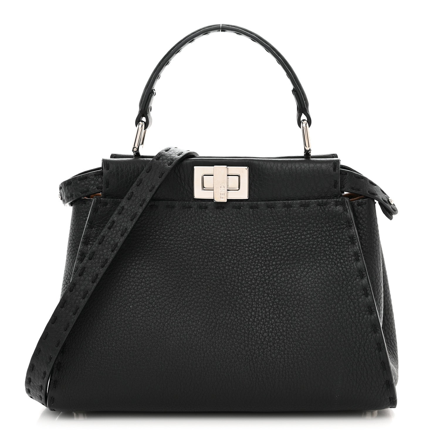 Fendi Cuoio Romano Selleria Bi-Color Mini Peekaboo Iconic Satchel Black Mou 1 of 12