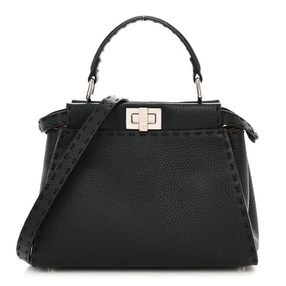 Fendi Cuoio Romano Selleria Bi-Color Mini Peekaboo Iconic Satchel Black Mou 1 of 12