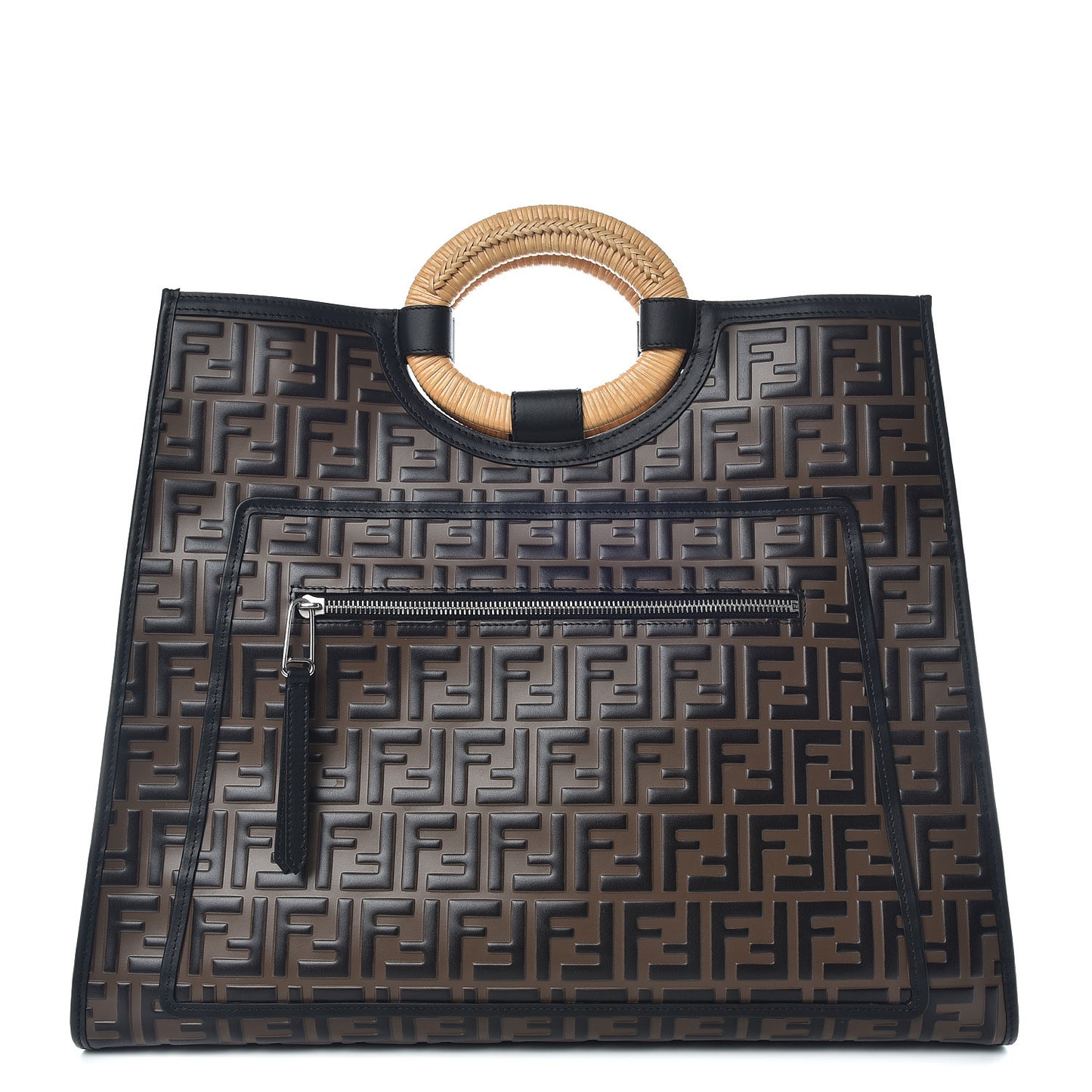 Vitello Century Wicker Bi-Color FF 1974 Embossed Large Runaway Shopper Tote Maya Black
