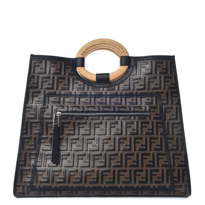 Fendi Vitello Century Wicker Bi-Color FF 1974 Embossed Large Runaway Shopper Tote Maya Black 1 of 8