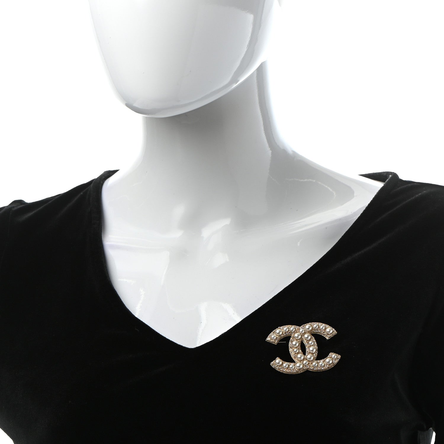 Chanel Metal Crystal Graduated Pearl CC Brooch Gold 2 of 4