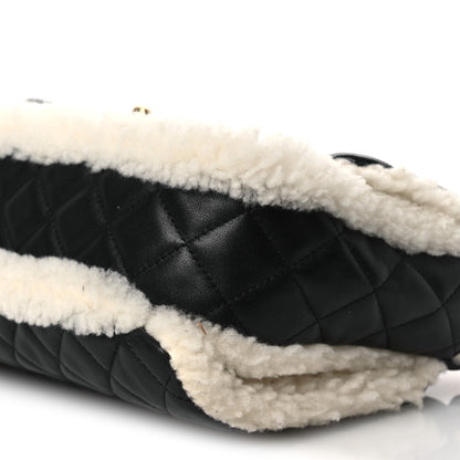 Chanel Lambskin Shearling Large CC Flap Bag Black White 10 of 12