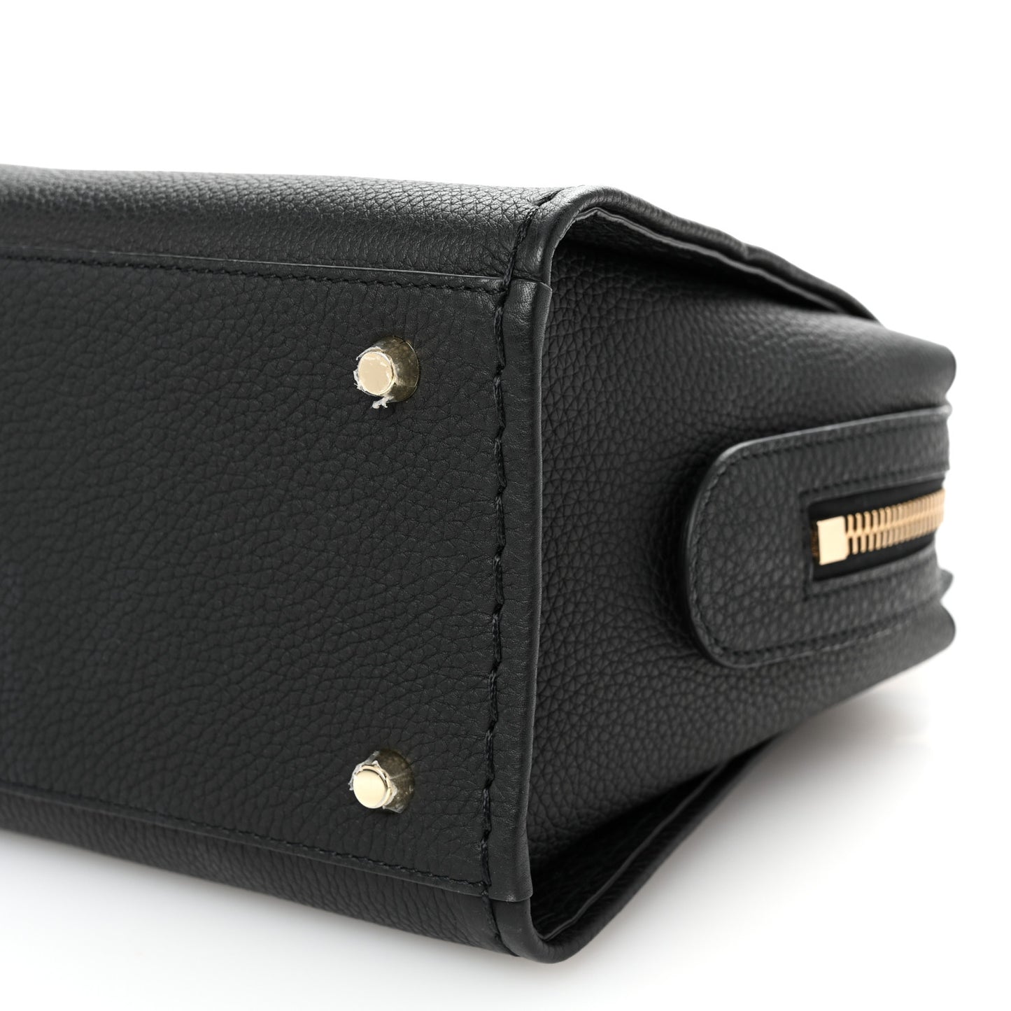 Grained Calfskin Small Edith Top Handle Bag Black