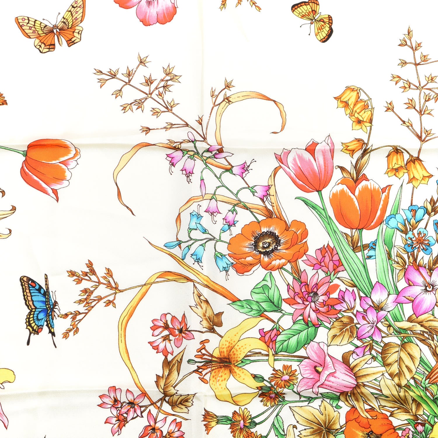 Gucci Silk Twill Eighties Bouquet Square Scarf Pink Ivory 2 of 3