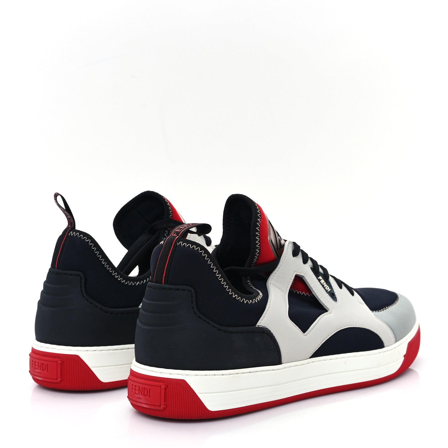 Fendi Vitello Nylon Mens Low Top Sneakers 8 Black Red Multicolor 5 of 10