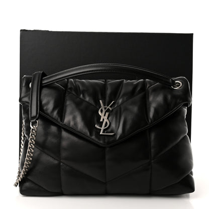 Saint Laurent Lambskin Quilted Medium Loulou Puffer Monogram Chain Satchel Black 11 of 11