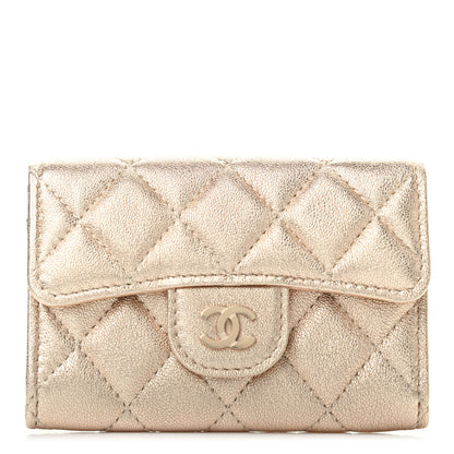 Chanel Metallic Lambskin Quilted Flap Card Holder Wallet Gold 1 of 6