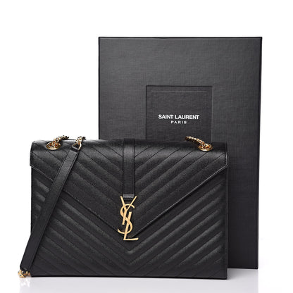 Saint Laurent Grain De Poudre Matelasse Chevron Large Monogram Satchel Black 11 of 11