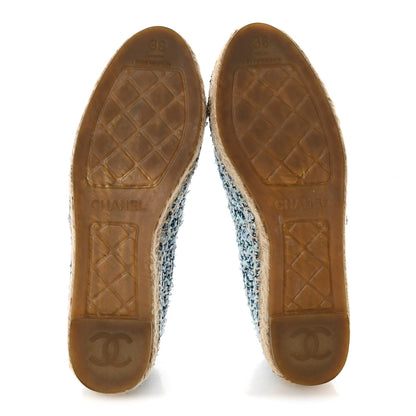 Chanel Tweed CC Espadrilles 36 Navy Blue Green Blue 6 of 10