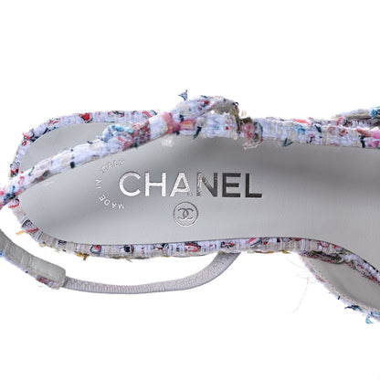 Chanel Tweed Lambskin Cap Toe CC Slingback Pumps 41 White Multicolor 7 of 11