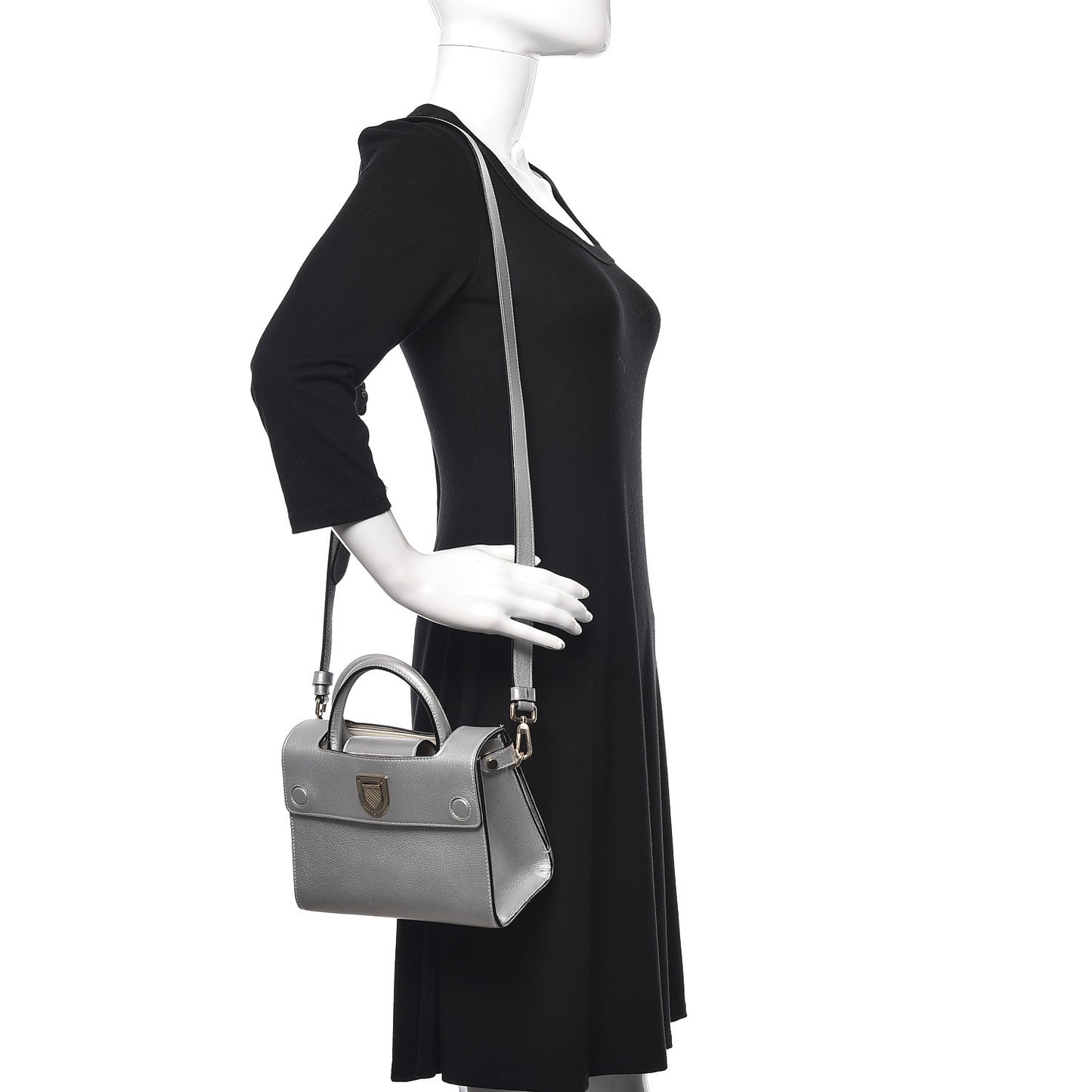 Metallic Grained Calfskin Mini Diorever Flap Silver