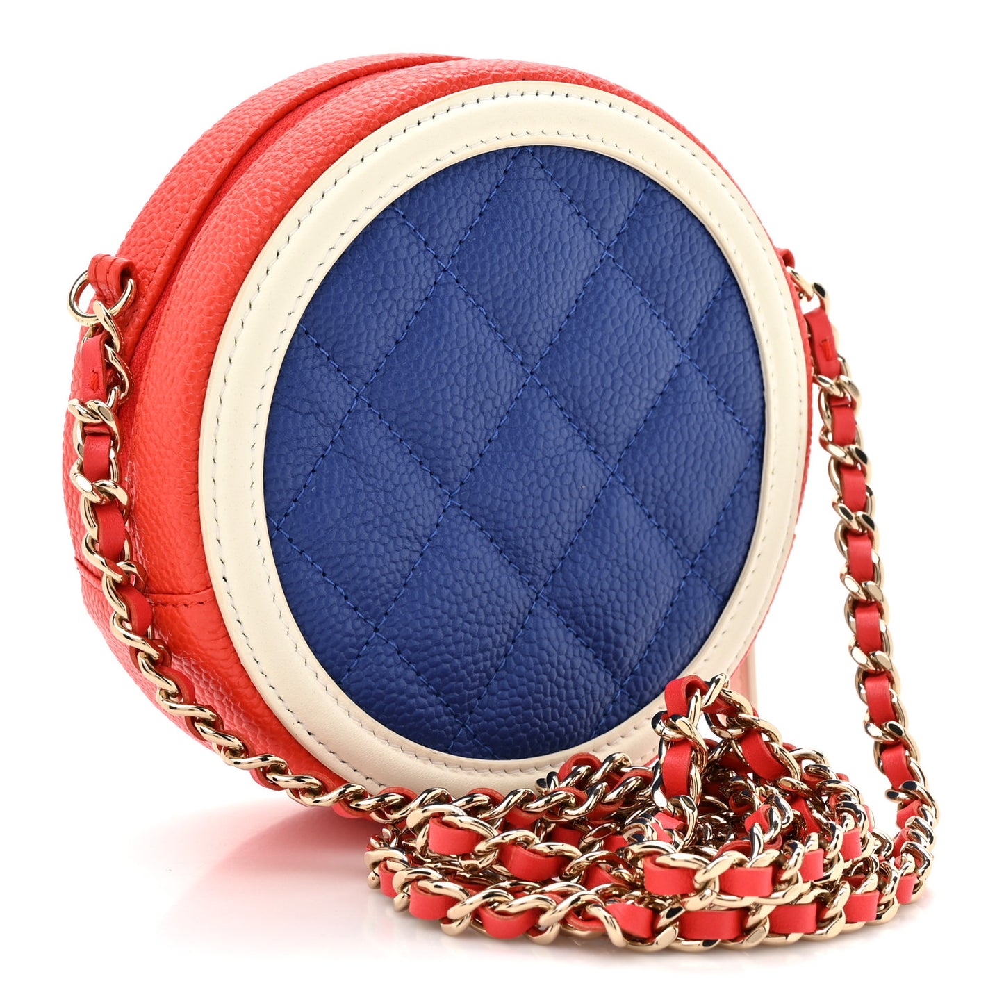 Caviar Quilted Round Filigree Crossbody Blue White Red