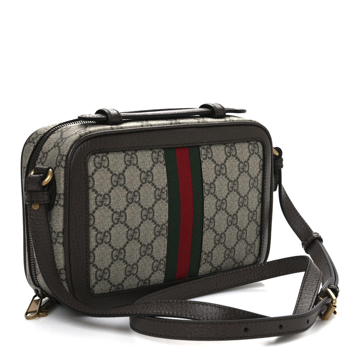 GG Supreme Monogram Web Small Ophidia Top Handle Shoulder Bag Brown