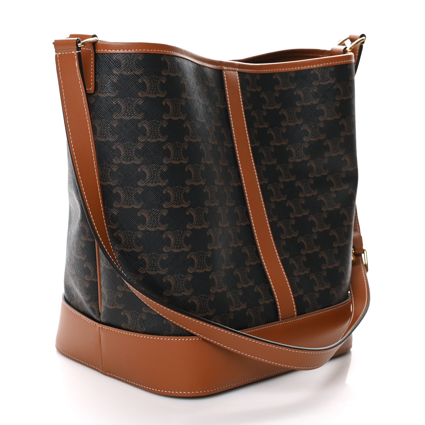 Triomphe Canvas Calfskin Medium Bucket Bag Tan