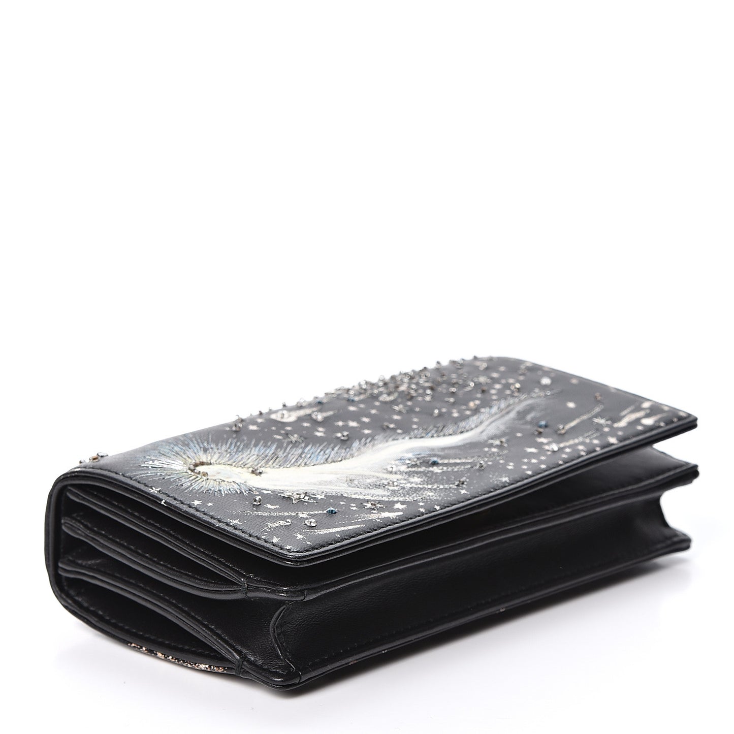 Lambskin Embroidered C'est I Feel Blue Clutch Black