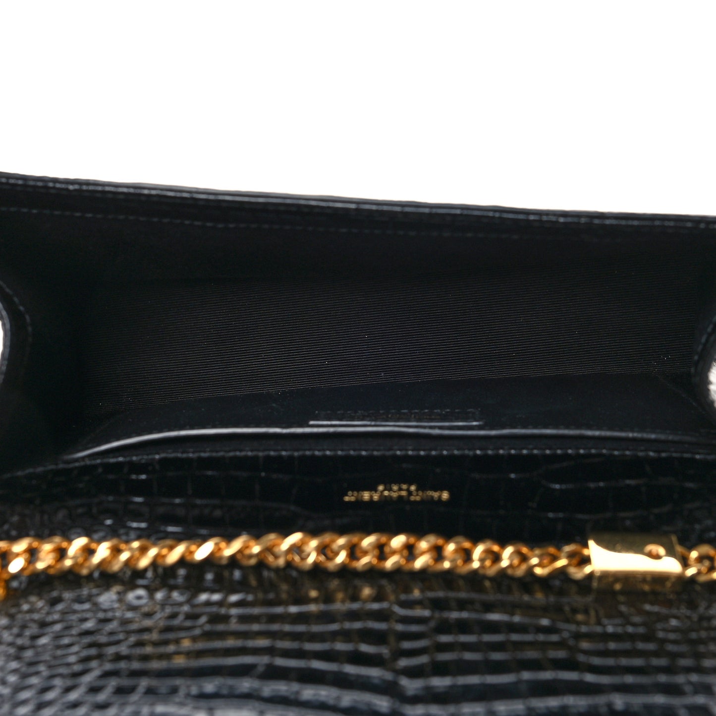 Calfskin Crocodile Embossed Medium Classic Monogram Kate Tassel Satchel Black