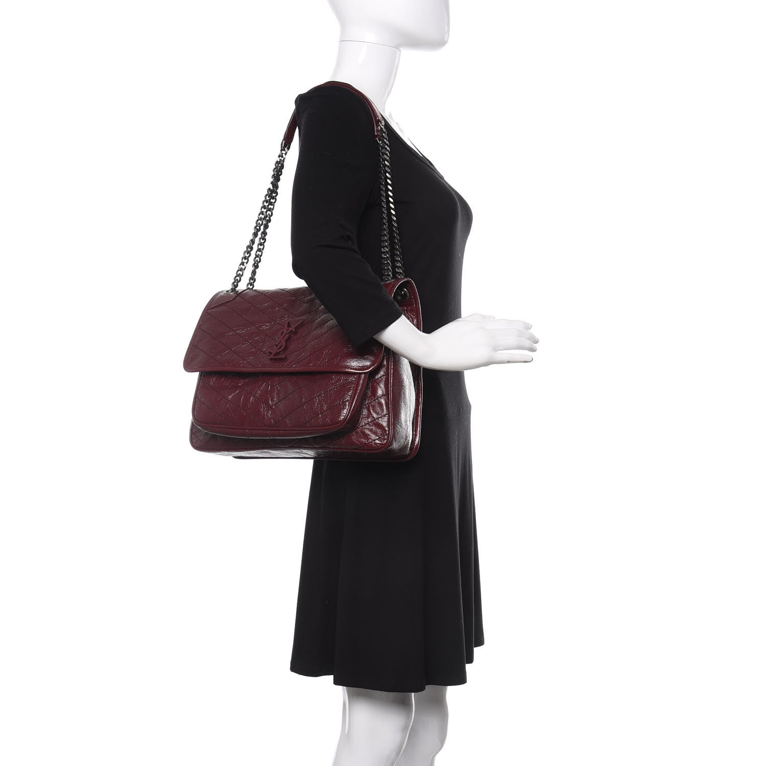 Saint Laurent Crinkled Calfskin Matelasse Monogram Large Niki Chain Satchel Rouge Legion 2 of 10