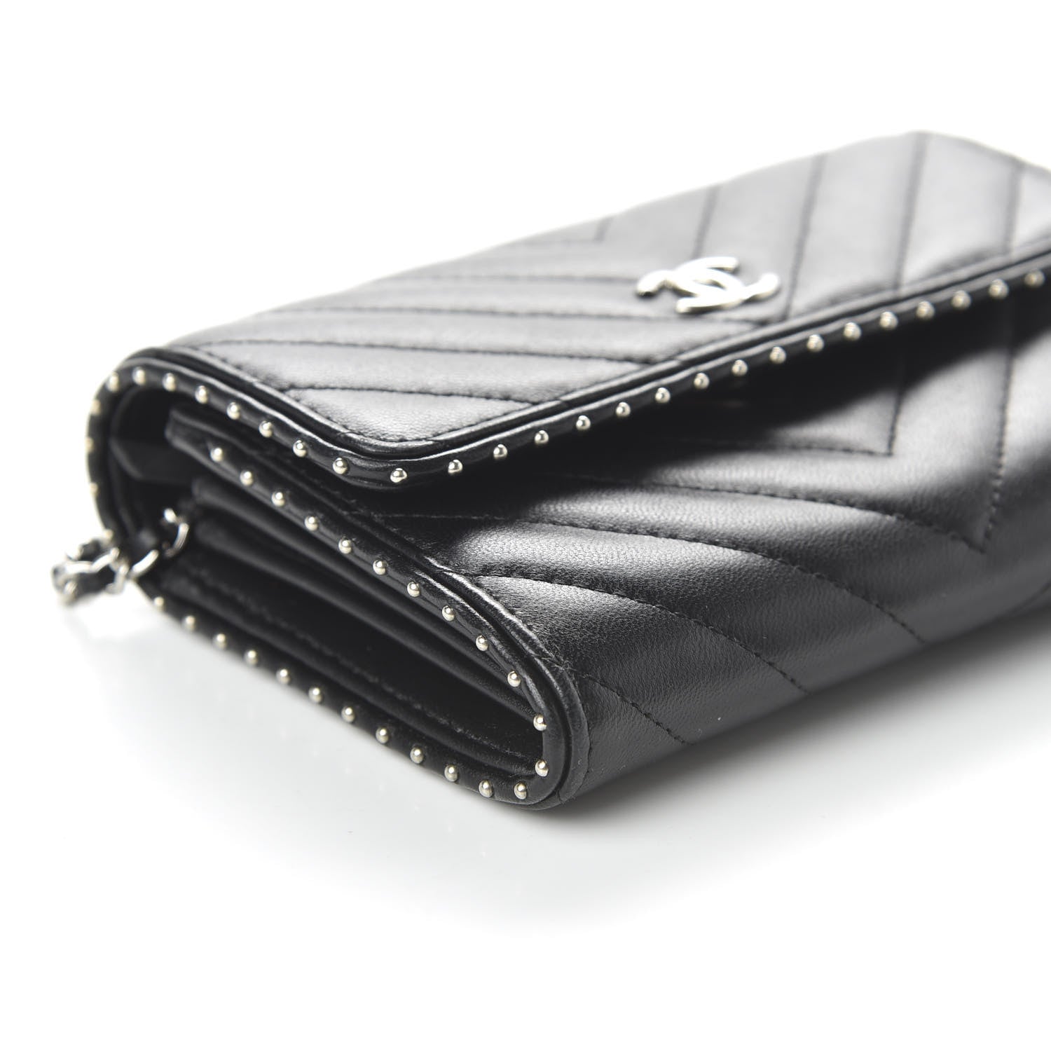 Chanel Lambskin Chevron Quilted Studded Clutch With Chain WOC Black 6 of 11