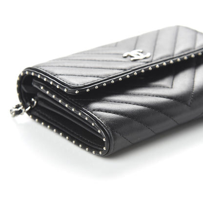 Chanel Lambskin Chevron Quilted Studded Clutch With Chain WOC Black 6 of 11
