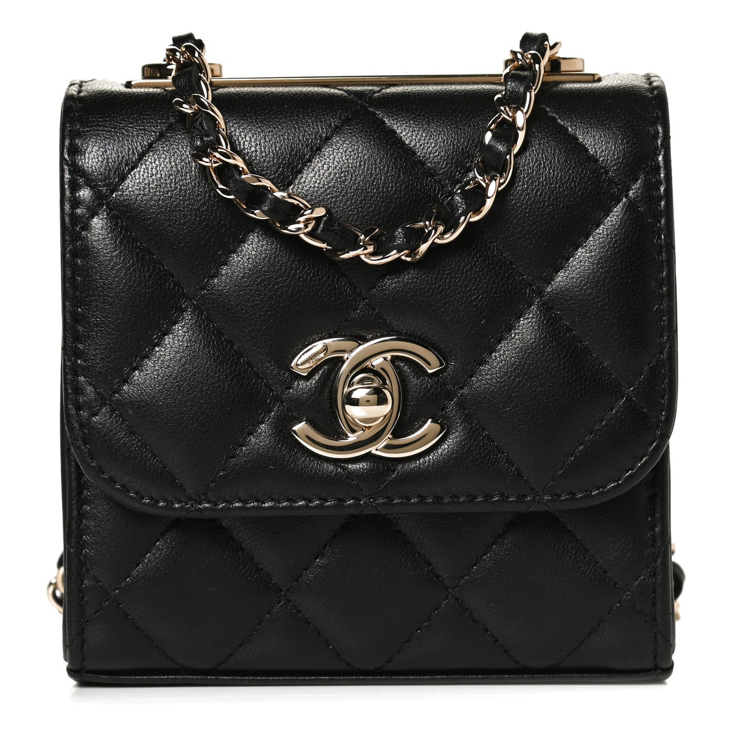 Lambskin Quilted Mini Trendy CC Clutch With Chain Black