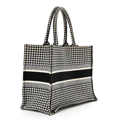 Christian Dior Canvas Houndstooth Embroidered Medium Book Tote Black White 3 of 27