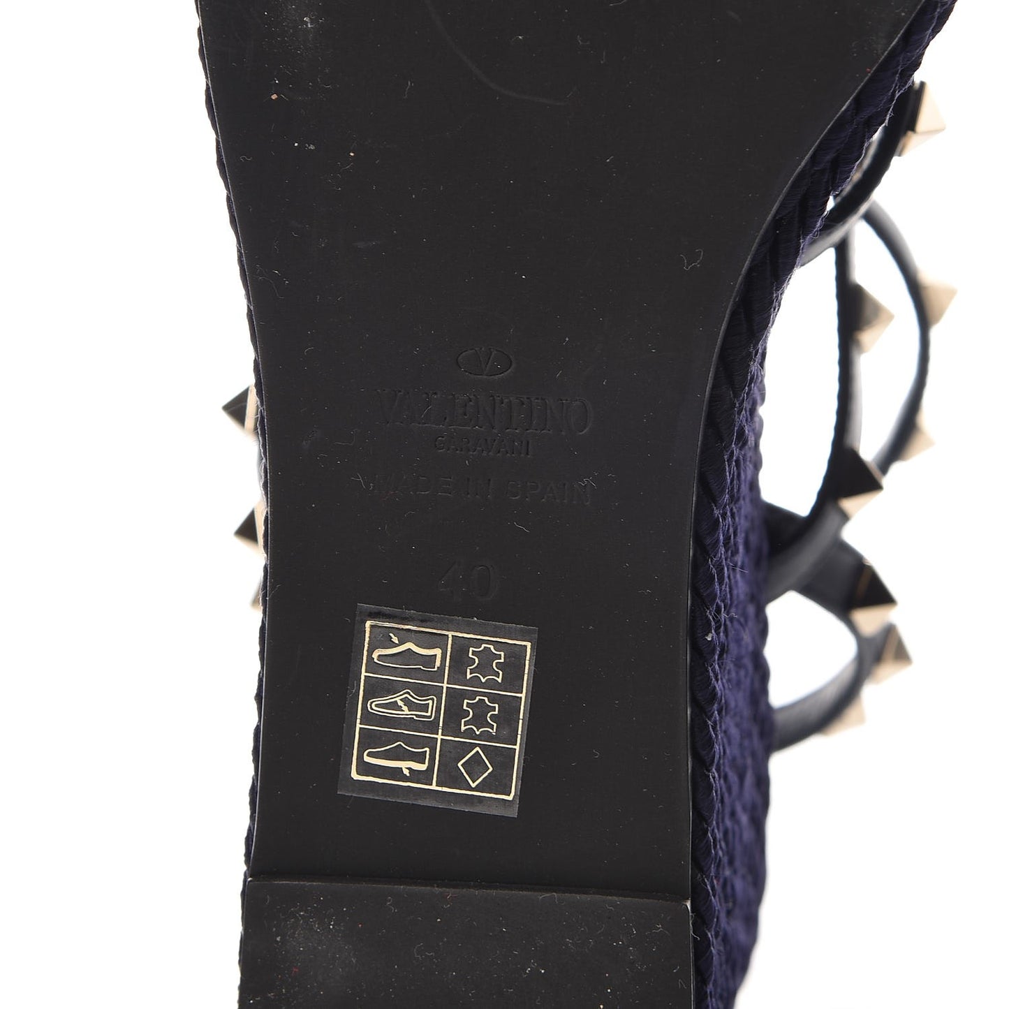 Calfskin Rockstud Ankle Strap Torchon Espadrille Caged Wedge Sandals 40 Navy