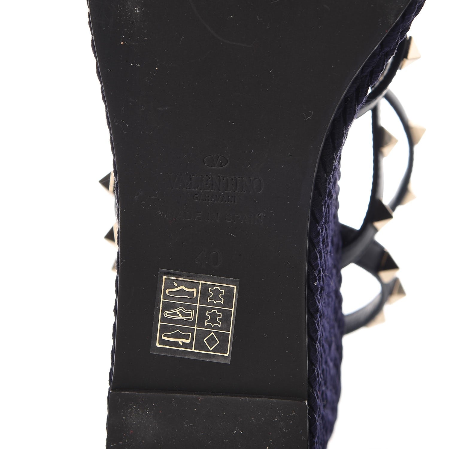 Valentino Garavani Calfskin Rockstud Ankle Strap Torchon Espadrille Caged Wedge Sandals 40 Navy 6 of 8