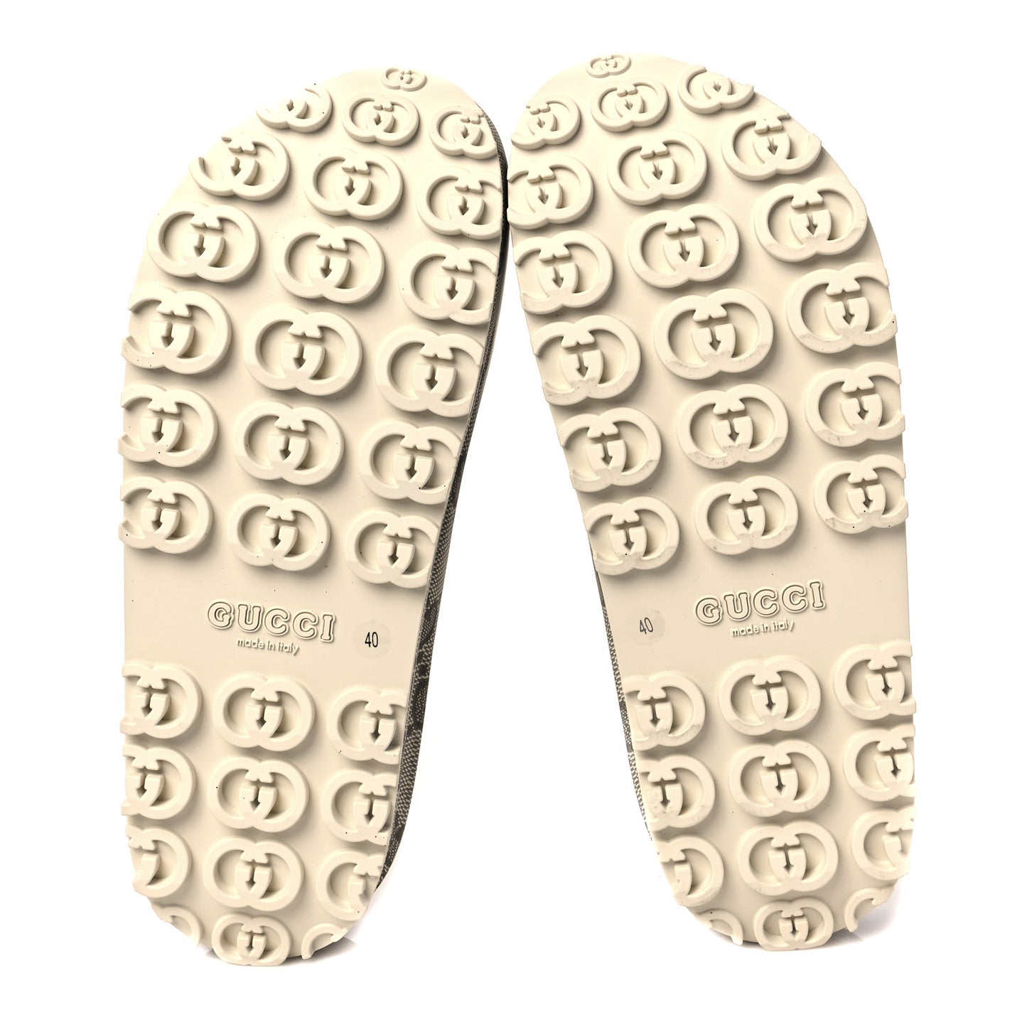 Cubic Rubber GG Monogram Womens Interlocking G Platform 42mm Slide Sandals 40 Beige Ebony