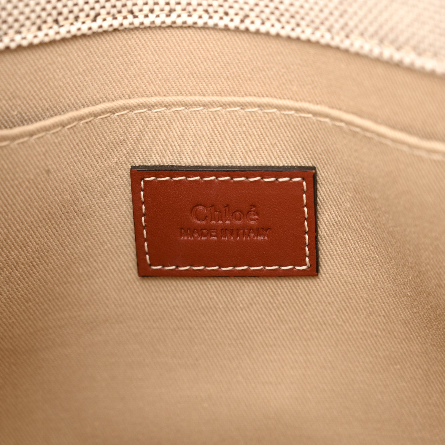 Chloe Cotton Calfskin Small Woody Ribbon Tote With Strap White Brown 6 of 13