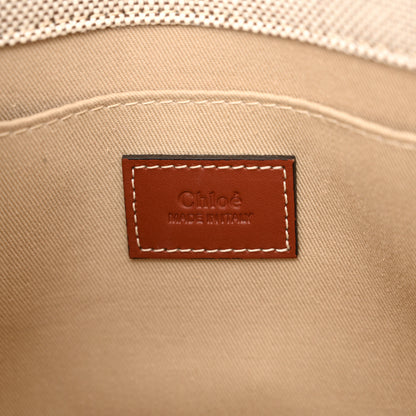 Chloe Cotton Calfskin Small Woody Ribbon Tote With Strap White Brown 6 of 13