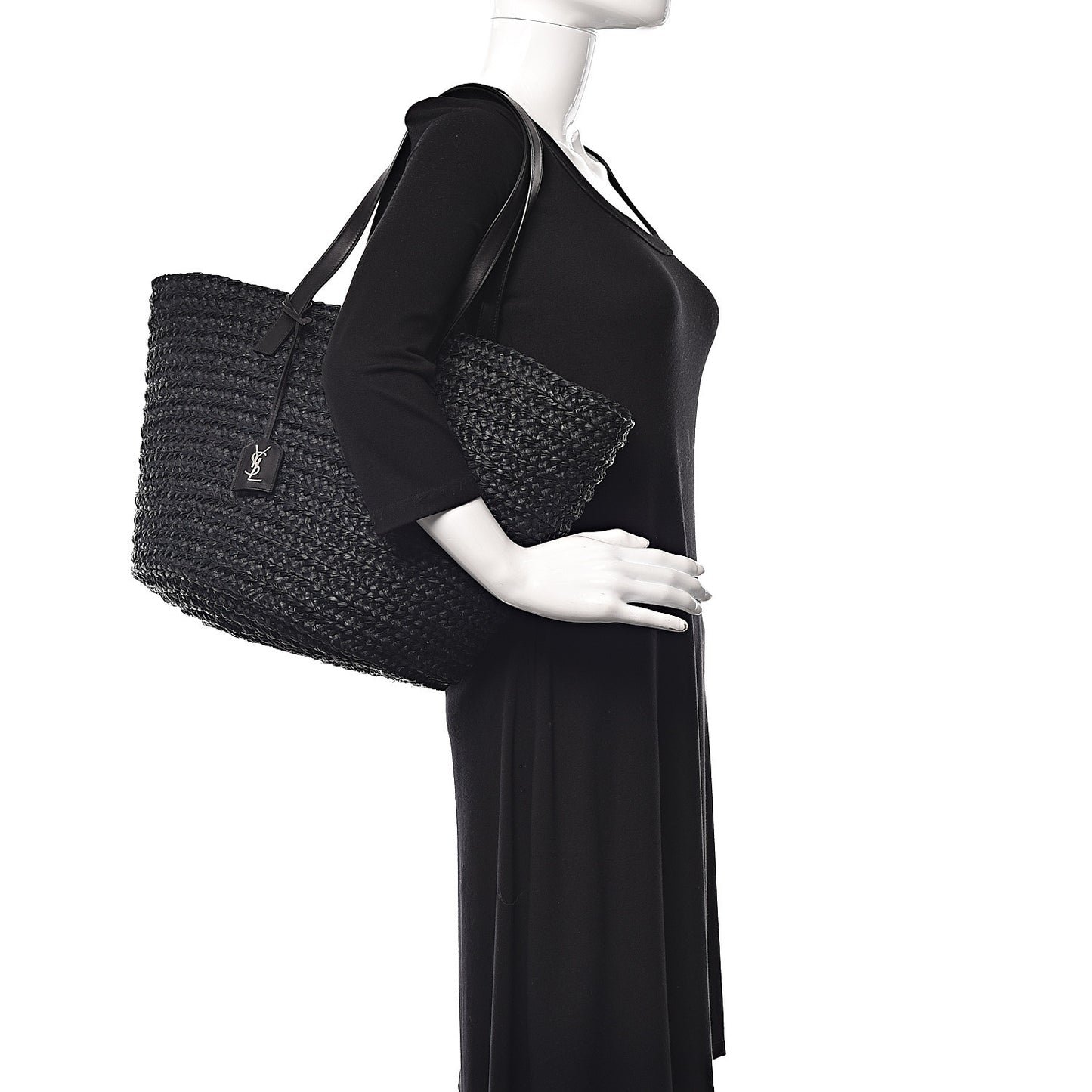 Raffia Medium Panier Bag Black