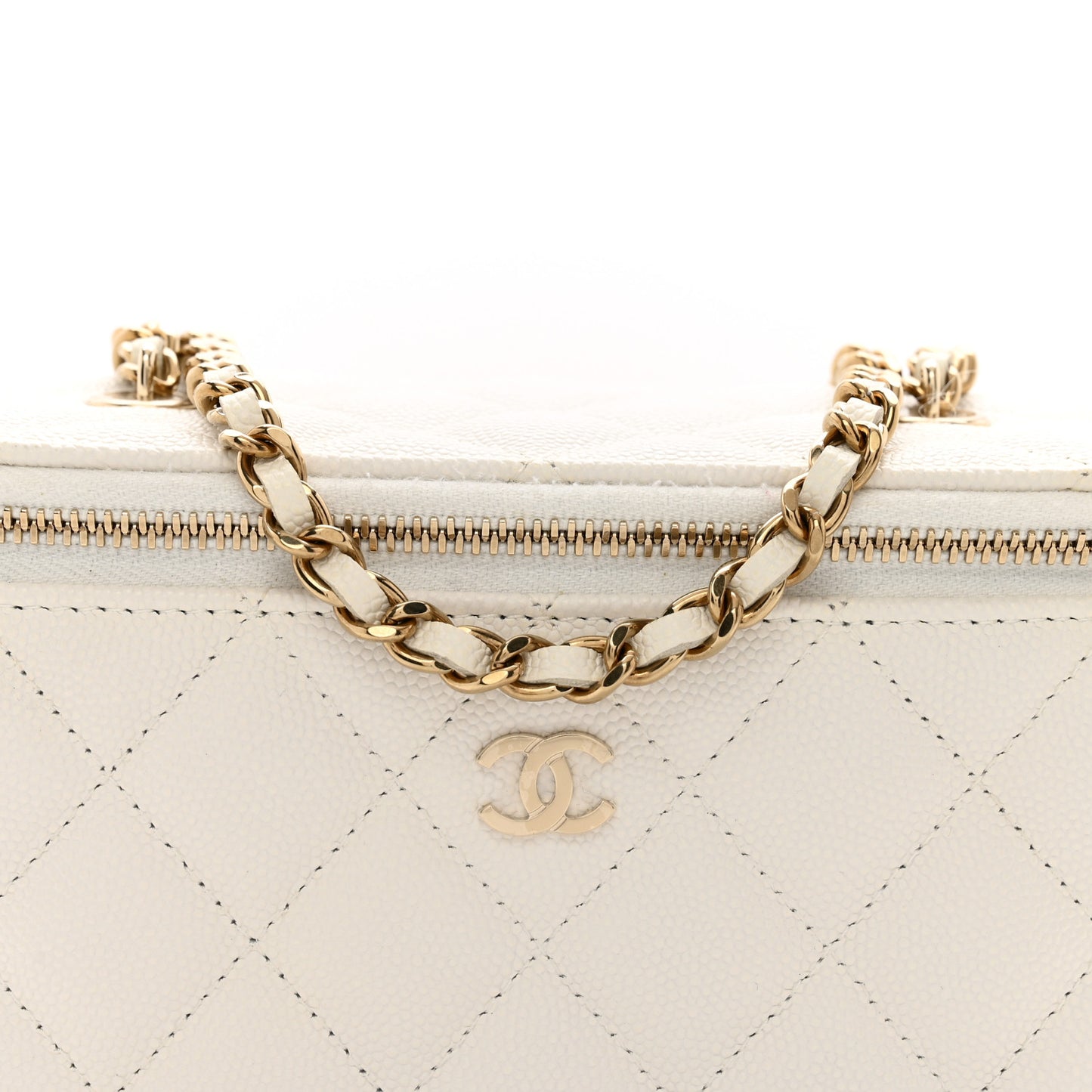 Caviar Quilted Small Vanity Case With Chain White