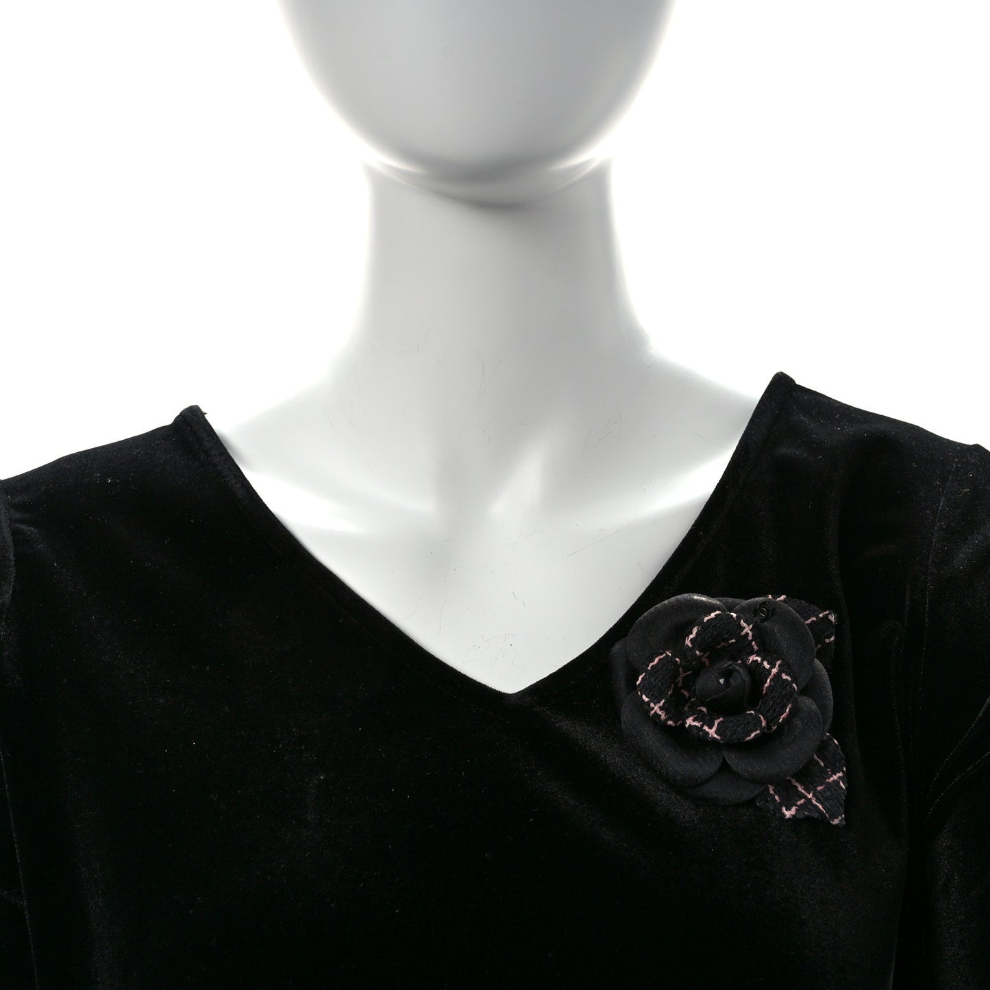 Tweed Camellia Pin Brooch Black Pink