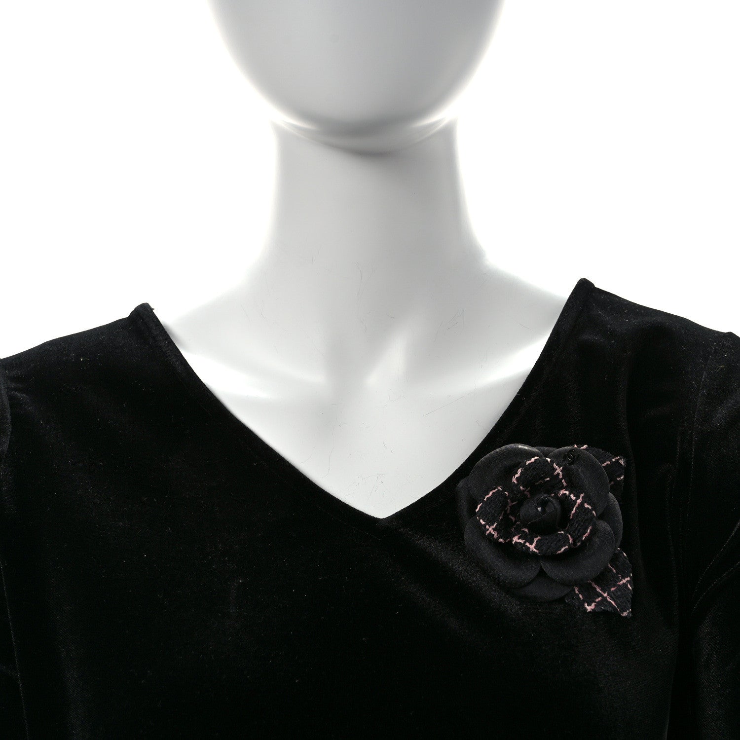 Chanel Tweed Camellia Pin Brooch Black Pink 2 of 6
