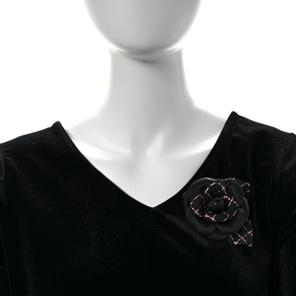 Chanel Tweed Camellia Pin Brooch Black Pink 2 of 6